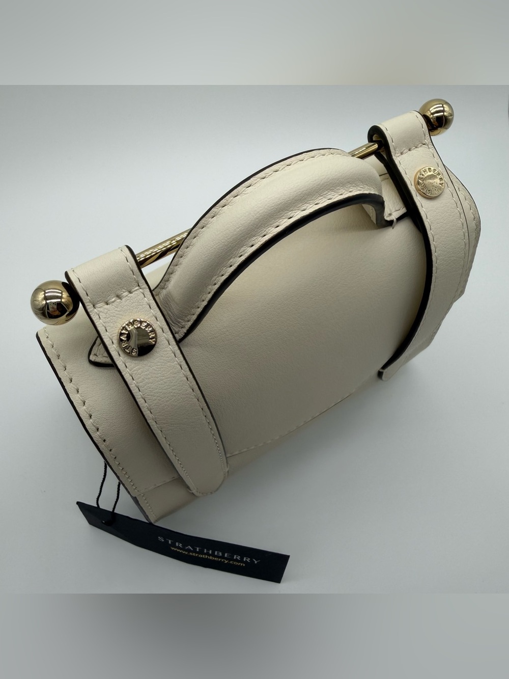 Strathberry Allegro Micro Vanilla Leather Top Handle Bag Made Spain NWT No Strap - Picture 13 of 17